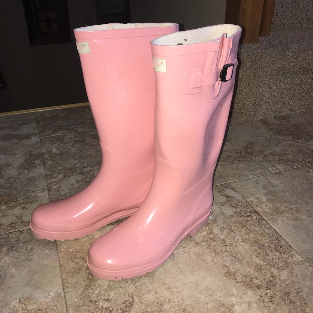 Pink rain boots